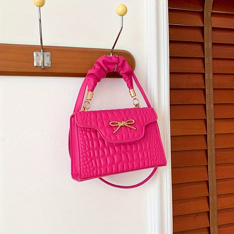 Vibrant Retro Crocodile Pattern Chic Shoulder Bag - Compact, Versatile, Fashionable, Everyday Wear with Bowknot Detail, Casual Street Style, and Chic Design - Perfect for Women's Daily Use